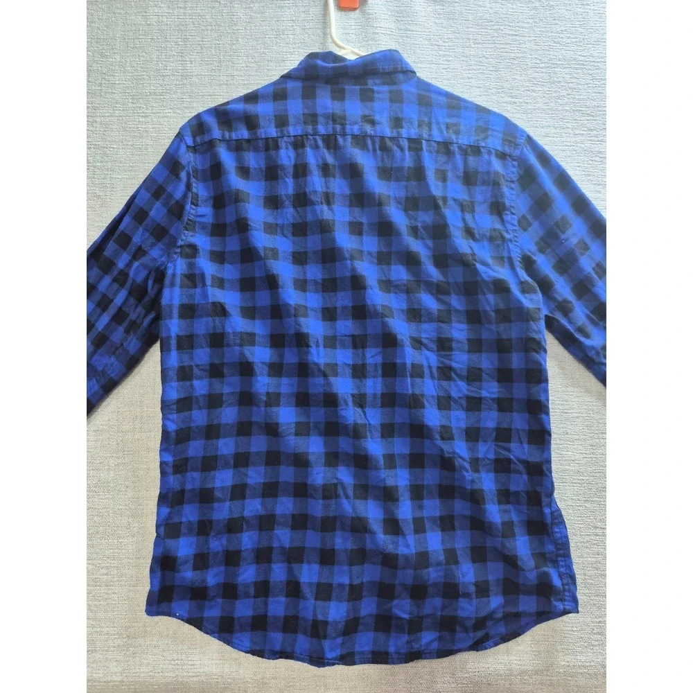 Banana Republic Shirt Men Medium Blue Black Buffalo Check Untucked Fit Button UP